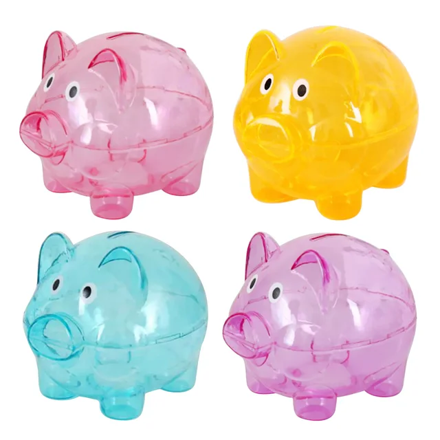 4 Colors Transparent Plastic Money Saving Box Case Coins Piggy Bank Cartoon Pig Shaped Brand New High Quality Coin Piggy Bank 2