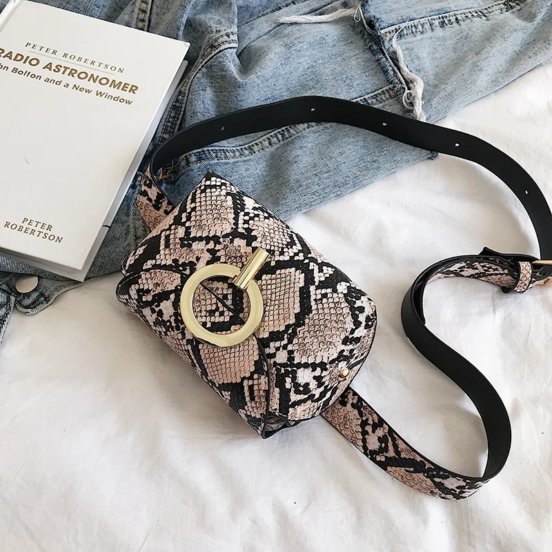 ABZC-Fashion Snake Pattern Leather Belt Bags Phone Pouch Women Pu Leather Waist Bags