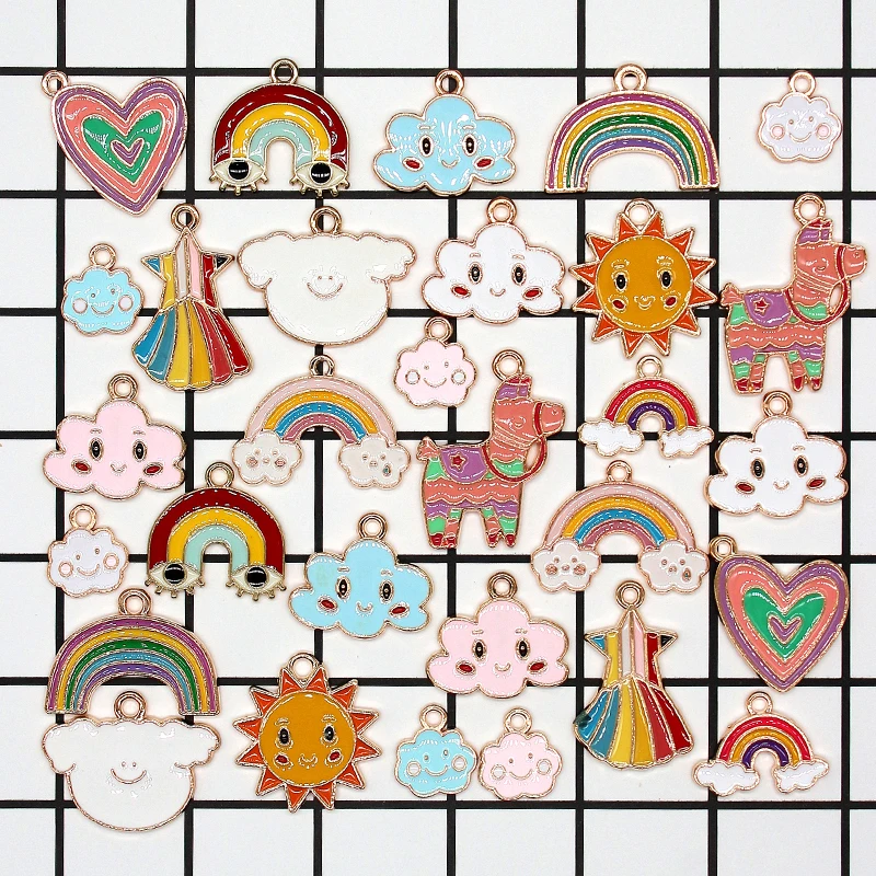 10 шт. разноцветные масляные капли Радуга облака лошадь эмаль очаровательные DIY ювелирные изделия браслет ожерелье кулон золотой тон поплавок находка XL861