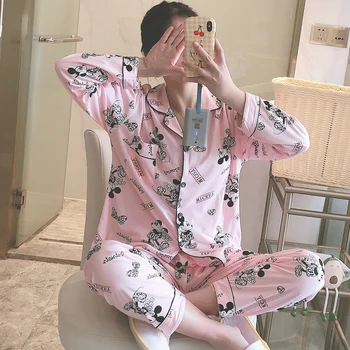 

Spring Summer New Pajama Sets For Women Cartoon Mouse Print Female Pyjamas Comfortable Casual 2 Pcs Girl's Night Sleepwear