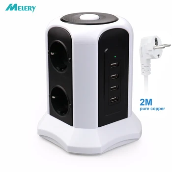 

Tower Power Strip Vertical Surge Protection 6 way EU Outlets Plug Socket with USB Switch Overload Protector 2m Extension Cord