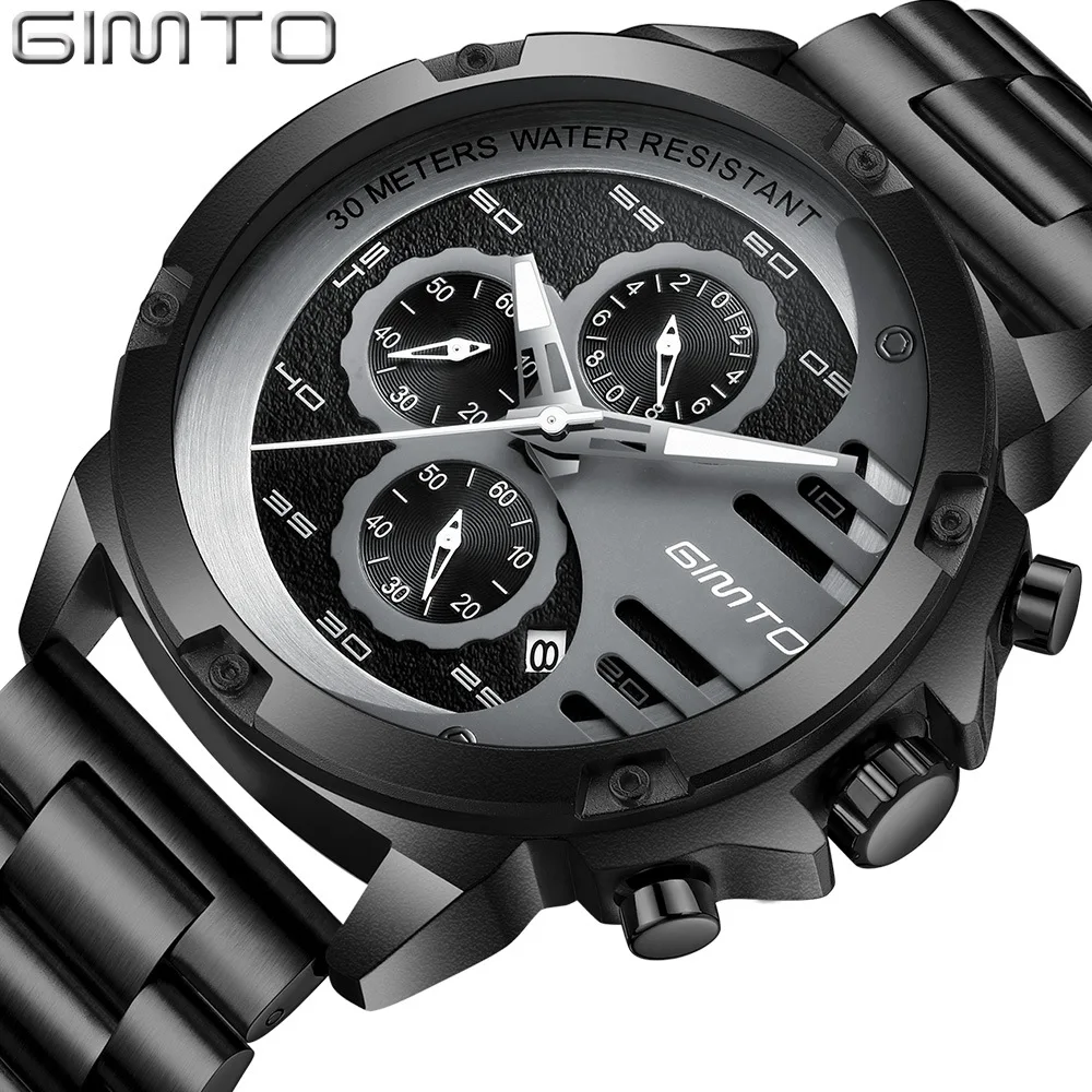 

Gimto Hot Selling Solid Steel Belt MEN'S Watch Waterproof Three-Eyed Six-pin Quartz Watch