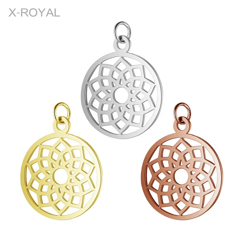 X-ROYAL 5Pcs/lot Stainless Steel Luxury Louts Chakras Round Pendants Gold Rose DIY Jewelry Braceles Ring Charms Accessories | Украшения и