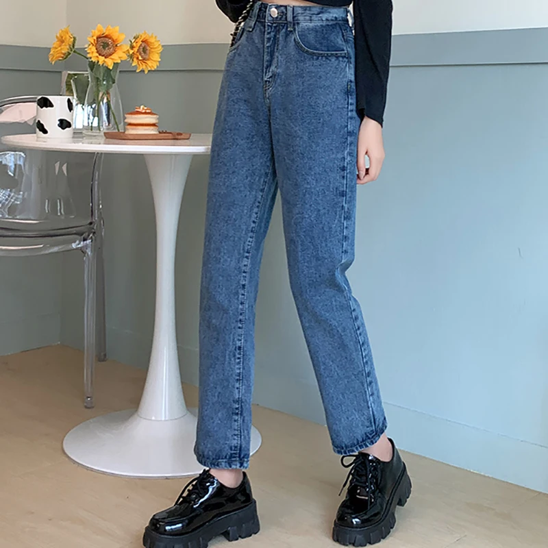 

Women's jeans high waist denim trousers retro washed harem pants casual black and white plus size straight leg pants