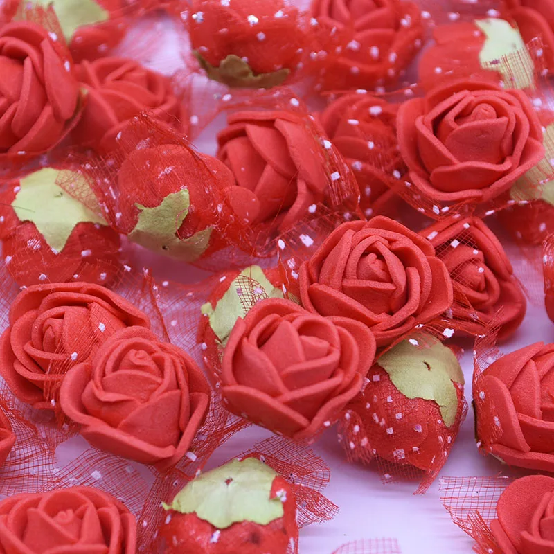 50/100/200Pcs Mini Foam Lace Artificial Rose Flower Head  Wedding  Valentines Day Decor DIY Handmade Craft Flower Wreath