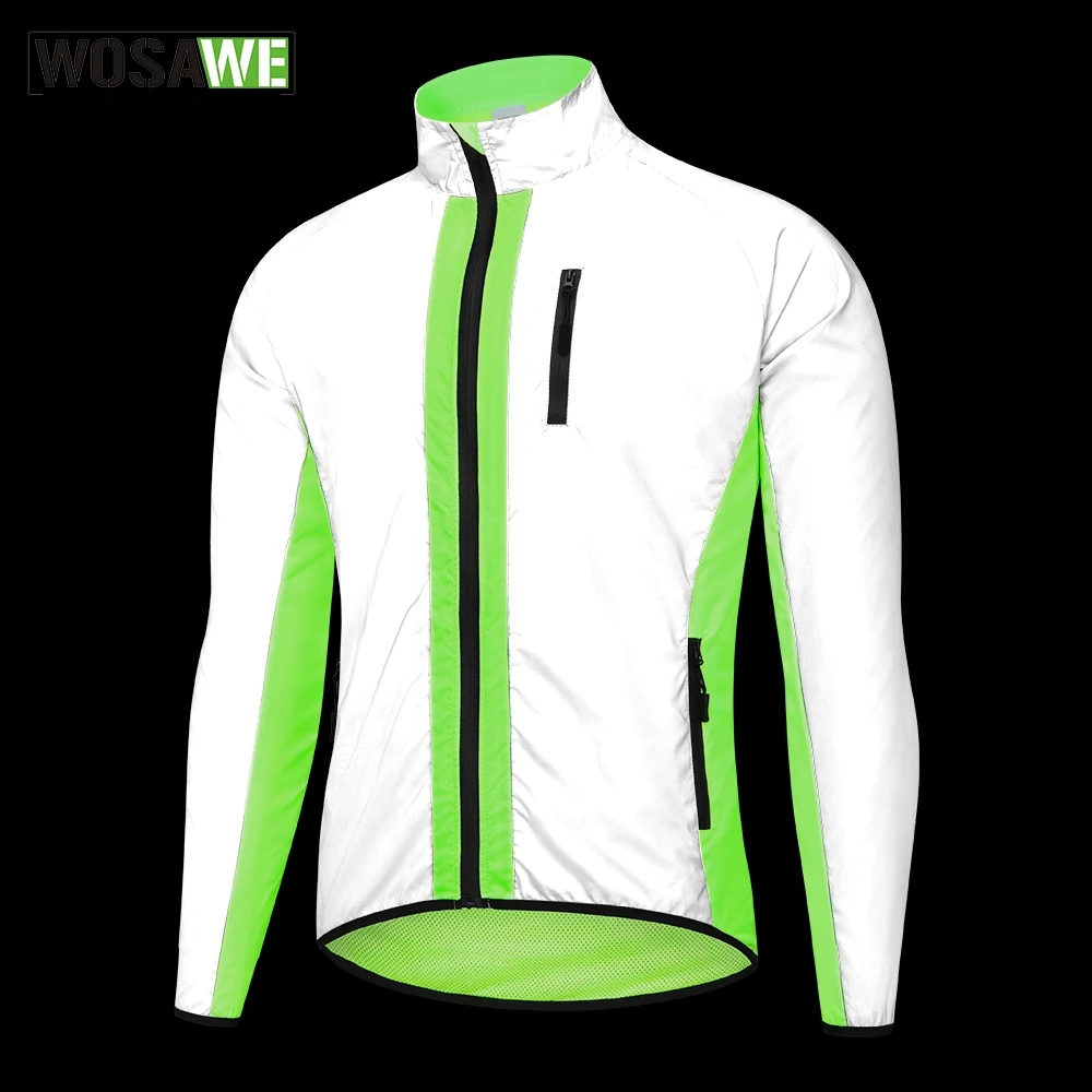 Men MTB Jacket Long Sleeves Cycling Jersey Bike Windbreaker Hi-Vis Coat Green