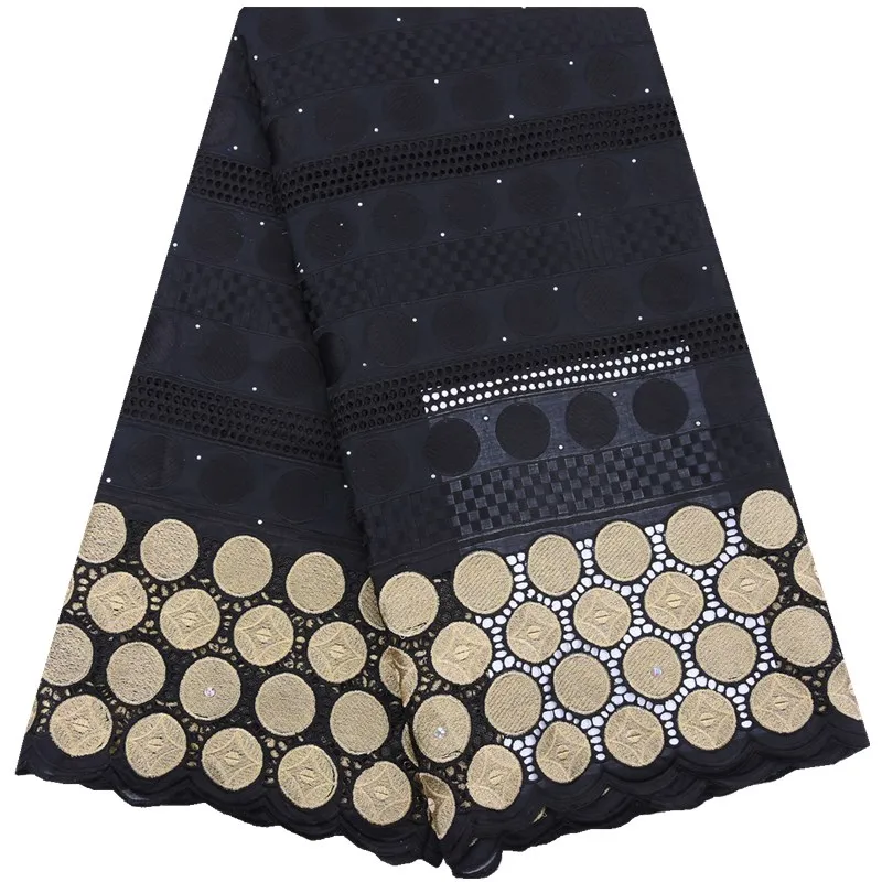 Black Beige Нигерийская швейцарская вуаль кружева в швейцарском стиле высокого качества африканская швейцарская хлопковая кружевная ткань с камнями для шитья платья F1760 - Цвет: Black Beige