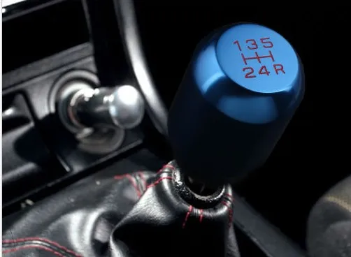 New 5 Speed Gear Shifter Knob Blue Aluminum Nob Racing Replace W/3 Adapter