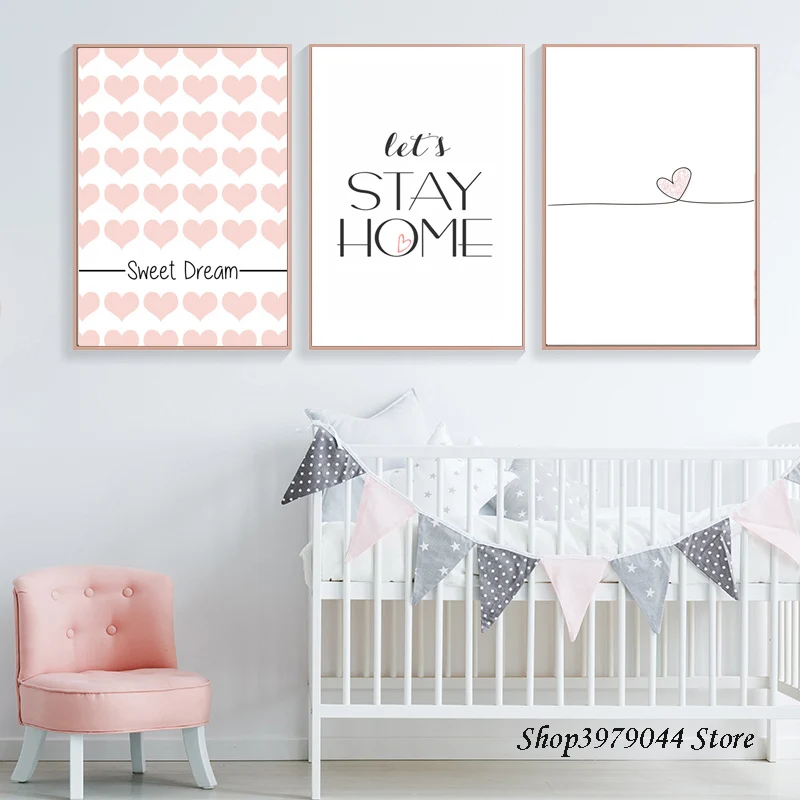 

Decoracion Nordica Tableau Poster Nordic Pink Heart Cute Picture Canvas Painting Baby room Decor Wall Pictures Cuadros Unframed