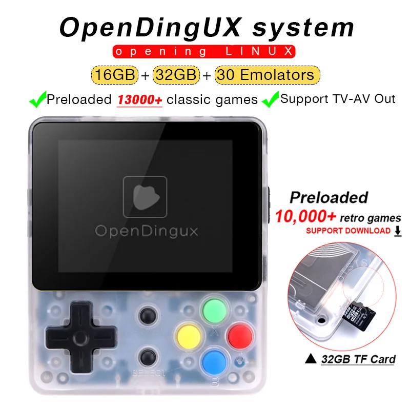 Новая игровая консоль LDK 2,7 дюймов LINUX RetroFW система DIY ретро игровая видео плеер 48 ГБ встроенные 10000 Ретро игры управление на 360 градусов - Цвет: 1.0white 32GB TF