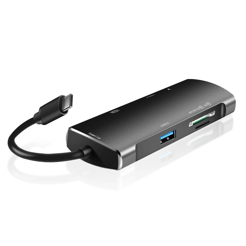 7-в-1 многопортовый концентратор Тип с разъемами типа C и USB3.0 HDMI устройство для чтения карт SD TF Ethernet адаптер JHP-Best