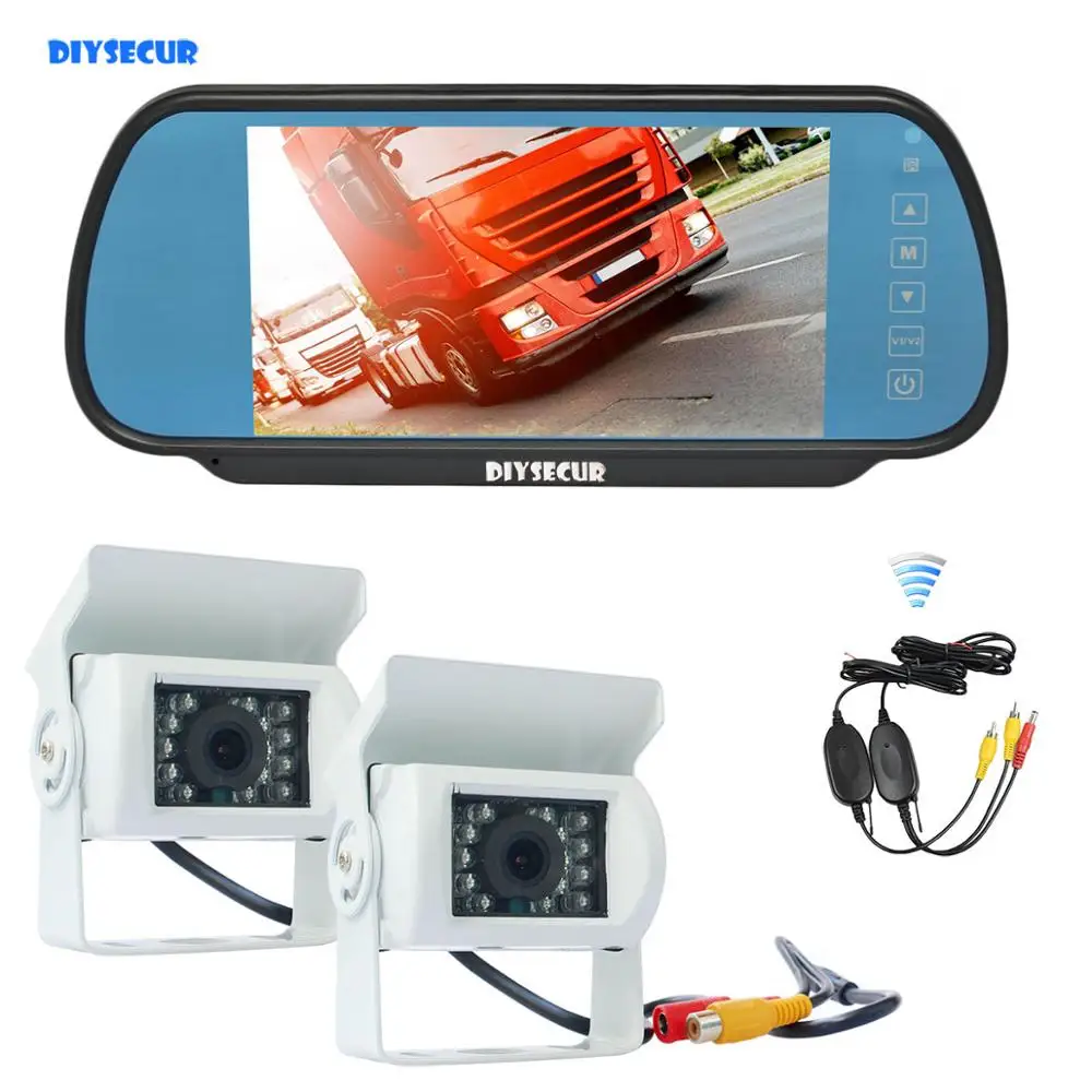 DIYSECUR беспроводной 12VDC 7 дюймов Зеркало монитор для автомобиля водонепроницаемый CCD заднего вида автомобиля камера Белый для Грузовик