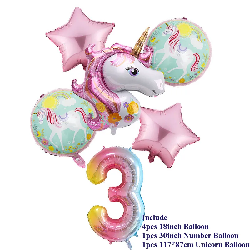 6pcs/lot Unicorn Balloon Rainbow Gradient 32 inch Number 1 2 3 4 5 6Th Boy and Girl Birthday Wedding Party Balloons Decorations - Цвет: 3