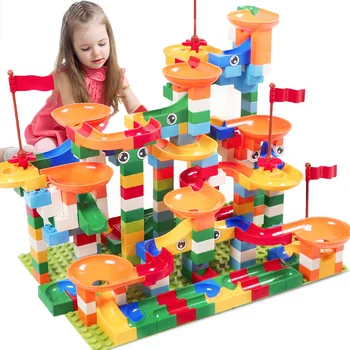 

296Pcs Construction Marble Race Run Maze Balls Track Building Blocks Big Size Educational Bricks kids gifts