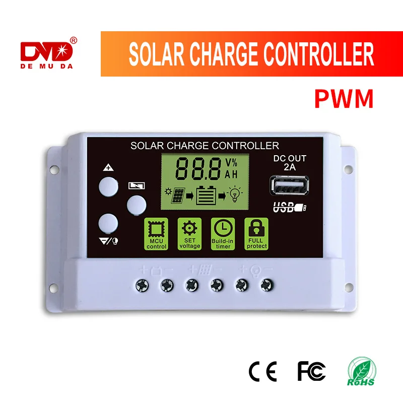 30A 12V 24V Лидер продаж авто за максимальной точкой мощности, Солнечный контроллер заряда ШИМ-контроллеры ЖК-дисплей Dual USB 5V Выход обжимной