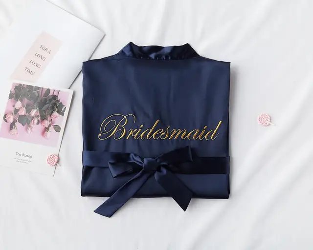 Wedding Bride Bridesmaid Robe Dressing Gown Sexy Women Bathrobe Nightgown Short Sleepwear Casual Flower Kimono Geisha M L XL Bridesmaid Blue