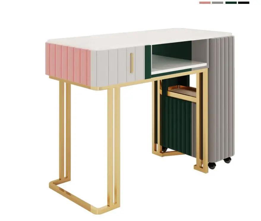 Description Picture 3 of itemNet red gold manicure table and chair set simple modern marble double deck manicure shop manicure table