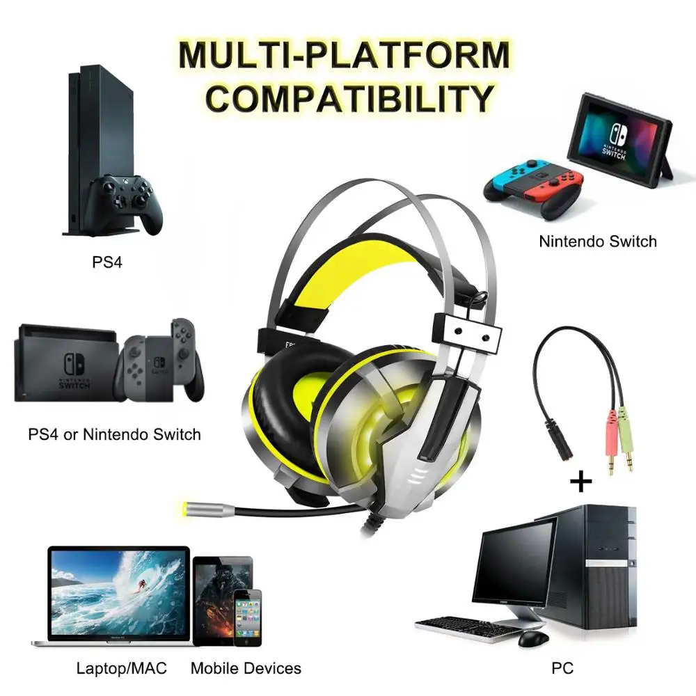 EKSA E800 Проводные игровые стереонаушники геймерская гарнитура с микрофоном