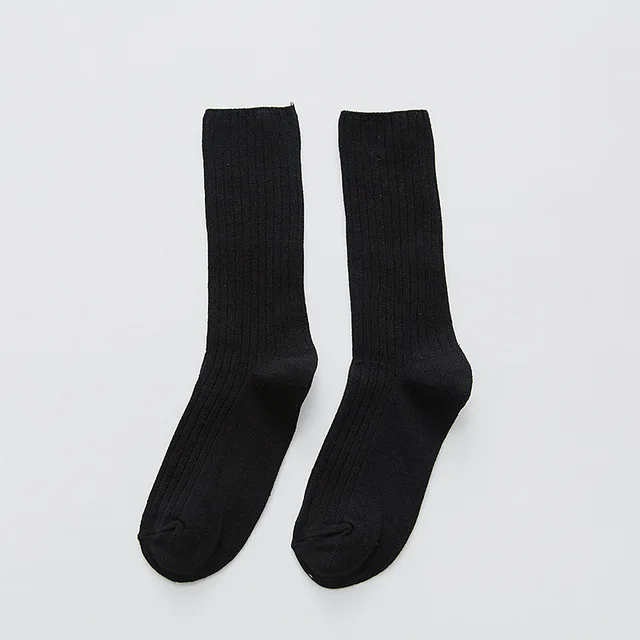 CHAOZHU Classic New Loose Socks Women 200 Needles Cotton Knitting Rib Solid Colors 14 Kinds of 4 Seasons Basic Daily Women Socks black