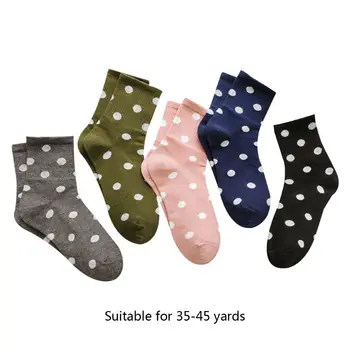 

5 Pairs Korean Women Sweet Polka Dot Cotton Crew Socks Preppy Mid Tube Hosiery