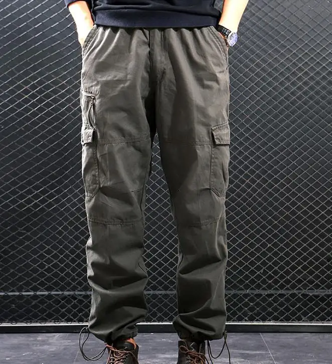 Army Green Камуфляжные брюки карго, весна-осень, мужские хлопковые повседневные свободные мешковатые брюки с карманами, мужские прямые штаны, s, XXXL - Цвет: Army Green