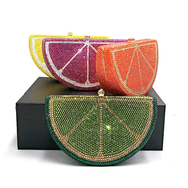 Monederos de fiesta de boda mujer, carteras noche con diamantes, fruta, naranja, rebanada de cristal - AliExpress Maletas y