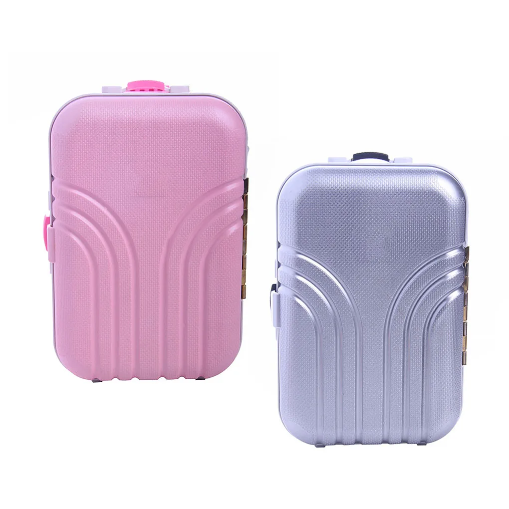 

New Fashion Swivel Wheels Travel Pink Silver Suitcase Doll Luggage Case for 18 Inch Kids Toy Doll Accessories