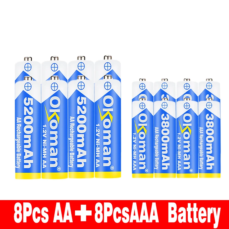 1,2 v Ni-MH 5200mAh AA Аккумуляторная батарея перезаряжаемая и AAA 3800mAh аккумуляторная батарея для фонарей, пультов дистанционного управления, батарейка для игрушек - Цвет: Красный
