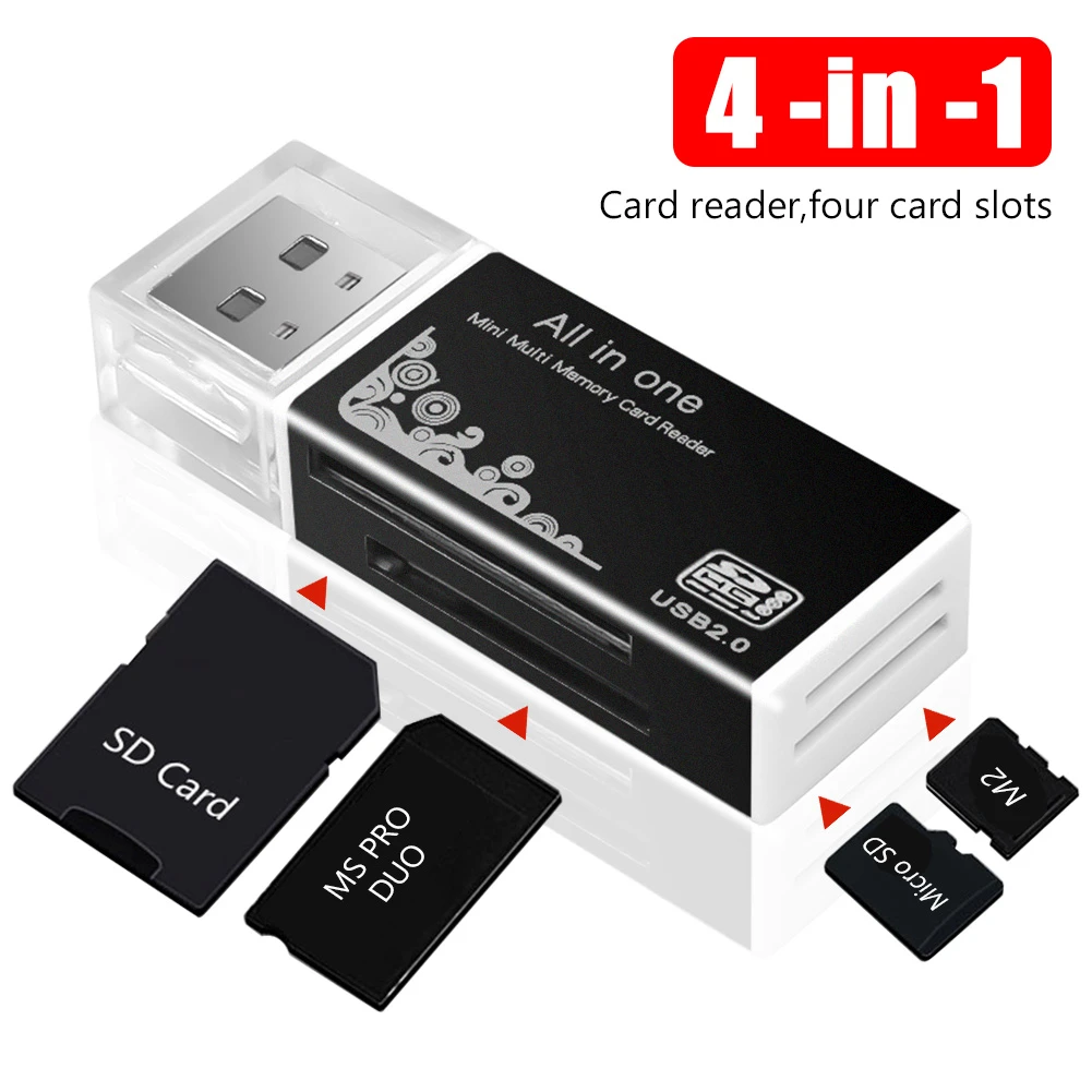 4 In 1 Micro SD Card Reader Adapter SDHC MMC USB SD Memory T-Flash M2 MS Duo USB 2.0 4 Slot Memory Card Readers Adapter Support female usb to male phone jack adapter