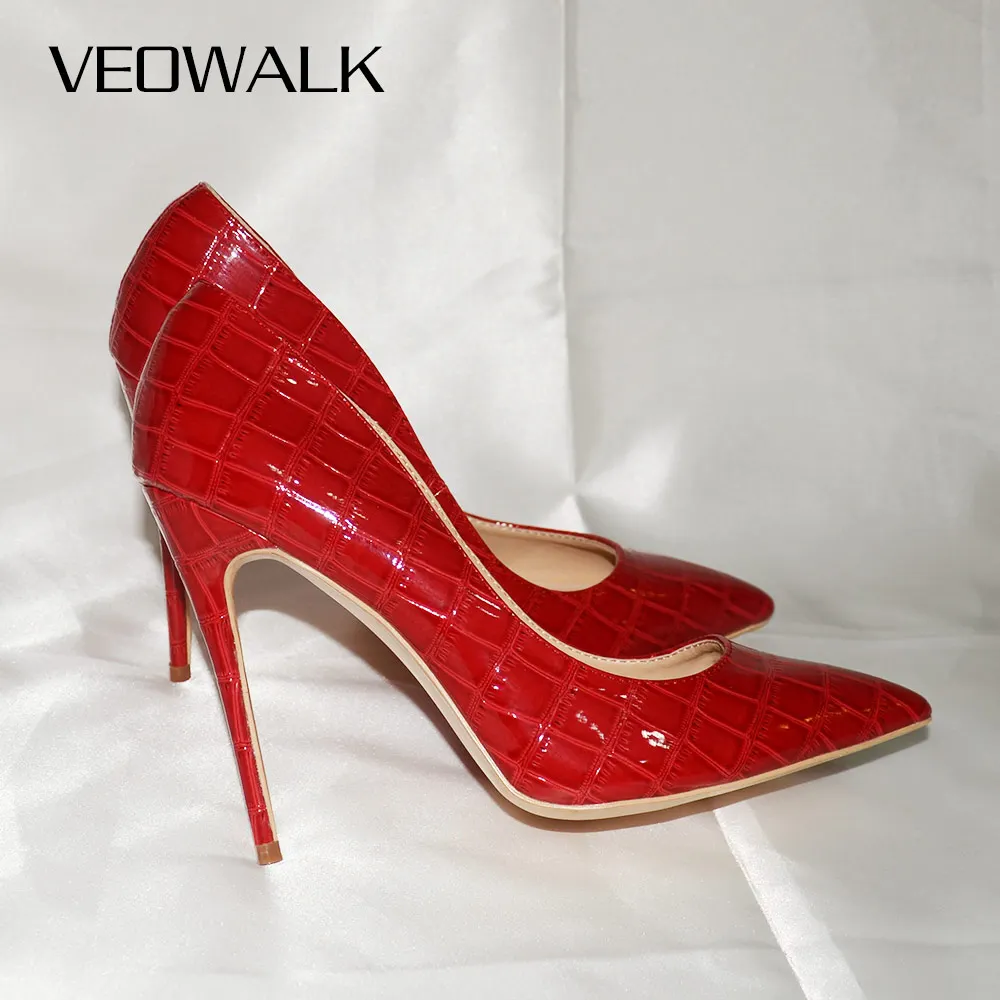 Veowalk тисненый крокодиловый узор женские красные сексуальные туфли на высоком
