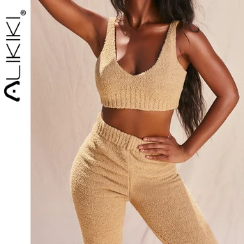 

Autumn Winter Furry Pajamas Set for Women Sleepwear 2 Pieces Set Sleep Long Pants Pjs Ladies Night Wear Loungewear Home Suit