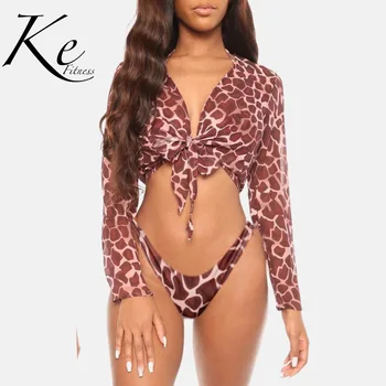 

KE New Collection 2020 bikini 3 pieces swimwear lady trend mesh gauze with blouse three piece