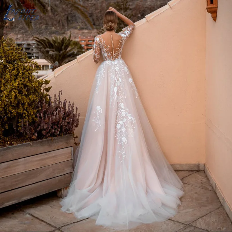 Boho Wedding Dress 2022 Simple O-Neck Tulle Beach Party Gown A-Line Appliques Vestido De Novia Civil Custom Made casual wedding dresses