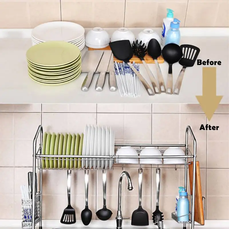 

Stainless Steel Large Dish Rack Sink Drain Rack Kitchen Racks Place the Chopsticks Rack Kitchenware Storage Wash Drain Racks