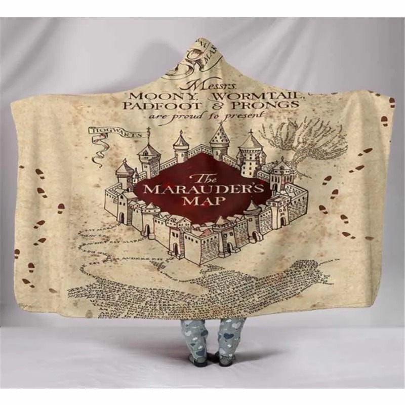Manta con capucha de algodón con estampado 3D para niños y adultos, manta y capucha de lana de Hogwarts y Sherpa, manta cálida de microfibra de viaje