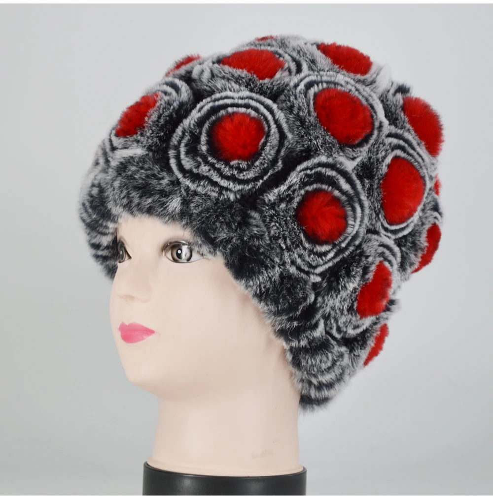 New Women Rex Rabbit Fur Knitted Hats Lady Winter Hats for Girls Skull Cap Real Fur Knitting Rabbit Skullies Beanies Female Hat