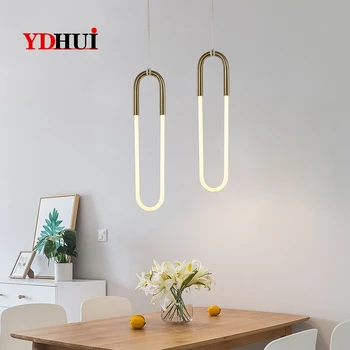 

Modern Energy Saving Pendant Lamp 220V Iron U Style Gold Pendant Lights Study Lamp Lighting Fixture For Bar Living Room