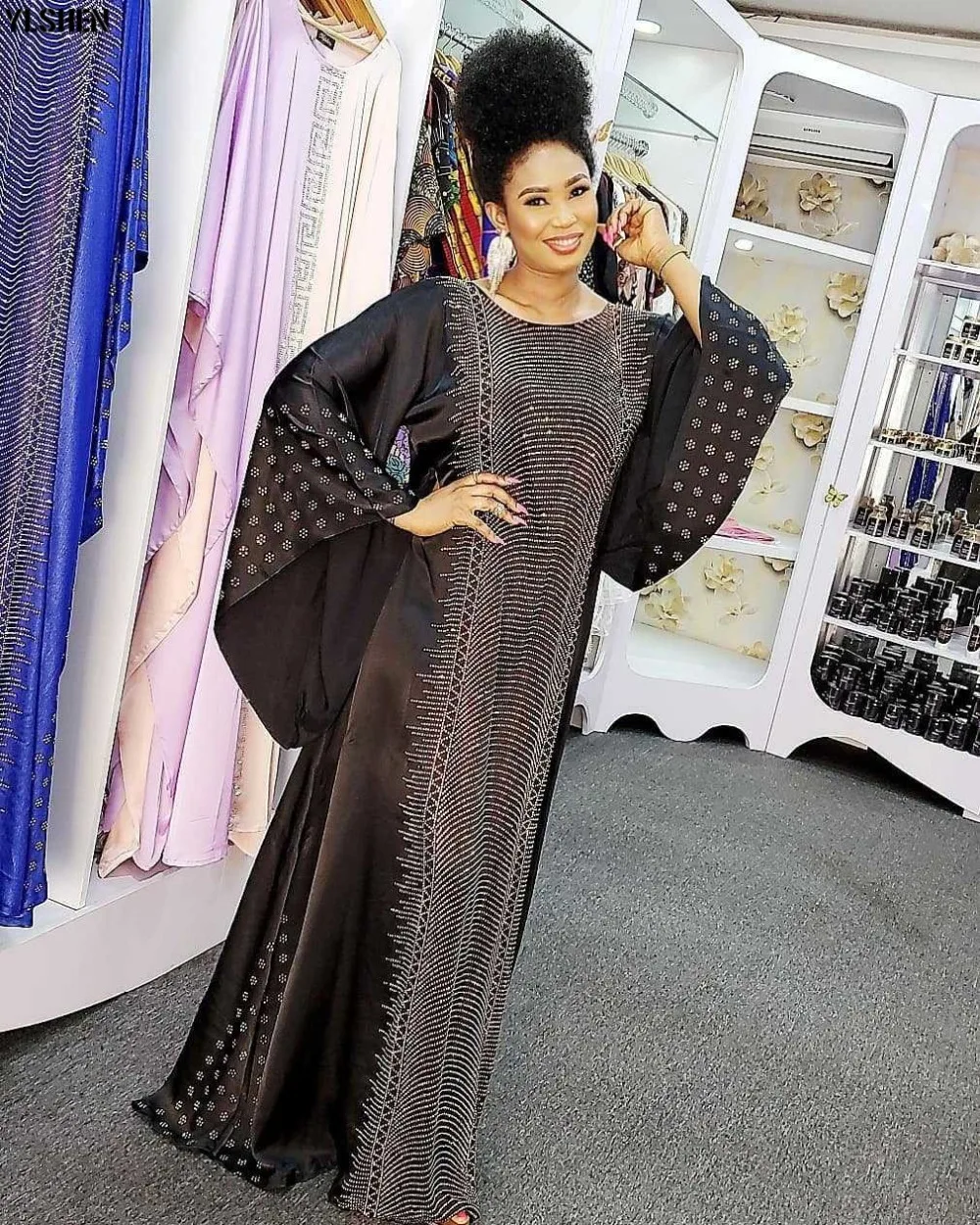 Plus Size African Dresses Abayas for Women Dashiki Diamond African Clothes Abaya Dubai Robe Evening Long Muslim Dress 05