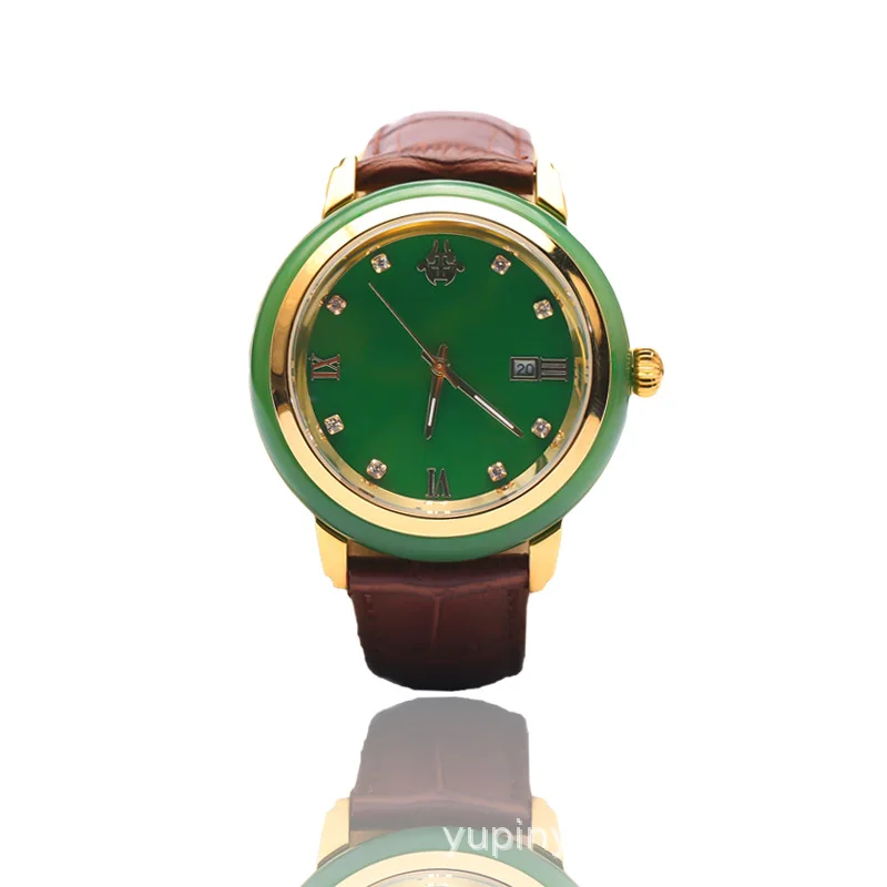 

Gold Inlaid with Jade Table Waterproof Night Light Calendar COUPLE'S Quartz Watch Analog Watch Jade Watch Men's Hetian Jade Watc