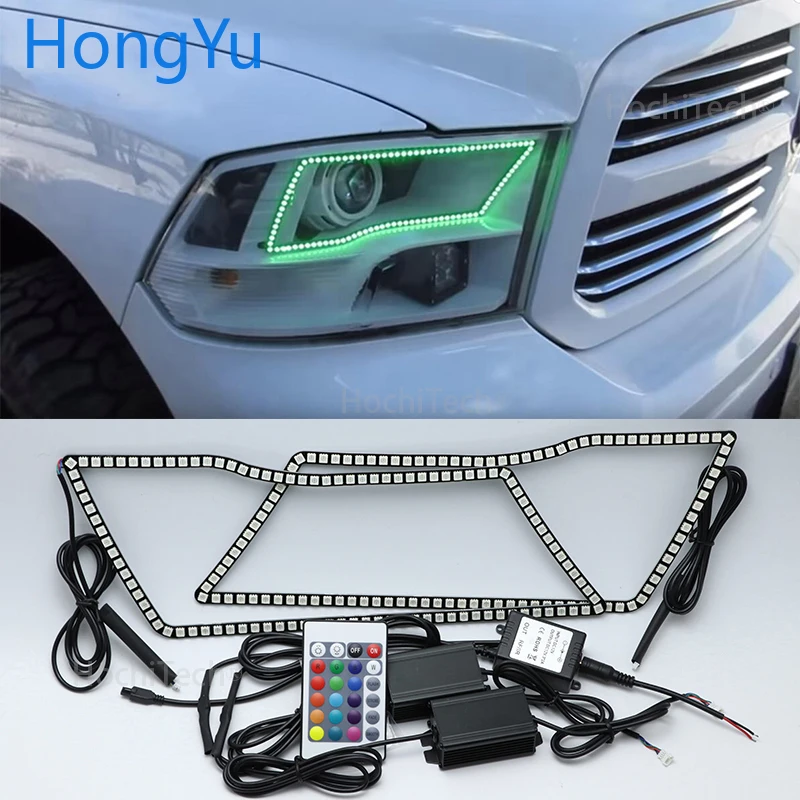 

Для Dodge ram 1500 2500 3500 4500 5500 2009-2016 автомобильный RGB многоцветный светодиодный ангельские глазки Halo кольцевой светильник комплект беспроводной пульт дистанционного управления