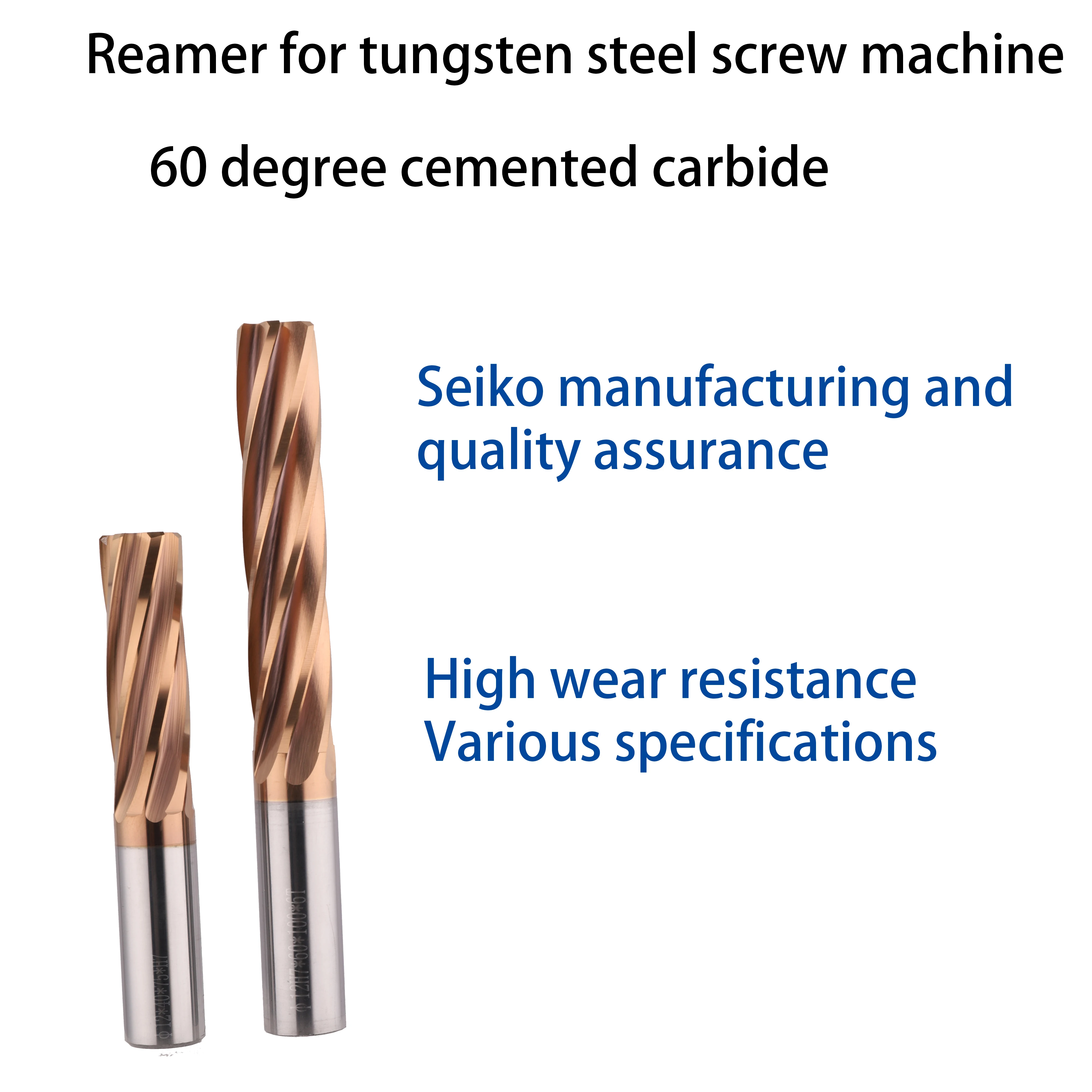 Reamer HRC60 Carbide H7 4 Flutes 100mm High Precision Straight Shank Spiral Machine Reamer Coating Bronze