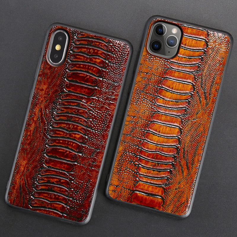 Genuine Leather Phone Case For iPhone 11 Pro Apple X XS Max XR 8 7 6 6S Plus SE 2020 Cowhide Ostrich Foot Texture Cover | Мобильные