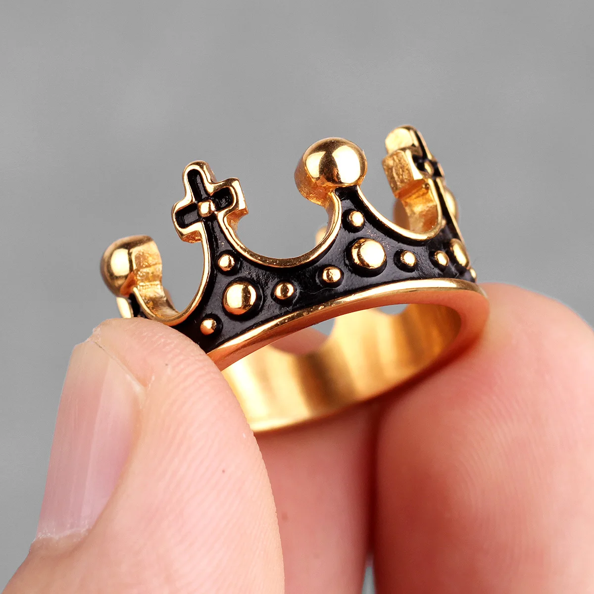 R084C-Gold 316L, нержавеющая сталь, Королевская корона, Черное золото, серебро, стразы, мужские кольца, титан, для творчества, для мужчин, для мальчиков, модное ювелирное изделие, подарок - Цвет основного камня: R084C-Gold