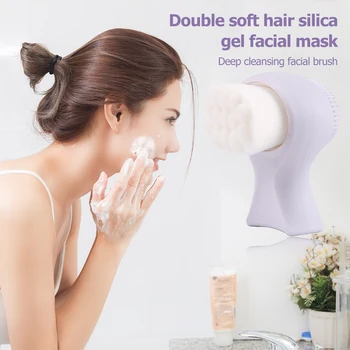 

Portable Soft Fur Silicone Face Cleanser Scrub Washing Double-side Massage Skincare Cleaning Tool Facial Skin Care Brushes