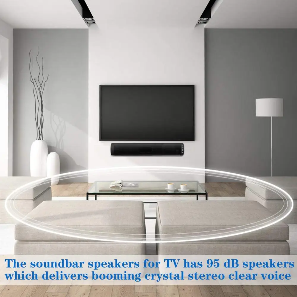 TV Sound Bar Speaker with Wired Digital Optical Audio RCA AUX USB TF Card Input with Remote Bass Stereo Surround Voice