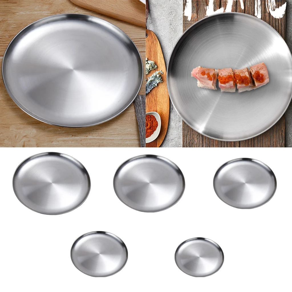 Stainless Steel Flat Dish plate Double Insulated Thick Platter for BBQ