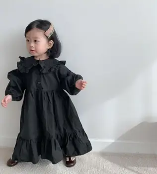 

Girls Dress Kids Clothes 2020 Korean Spring and Autumn Girls Cotton Long Sleeves Lotus Leaf Lace A-line Princess Dress