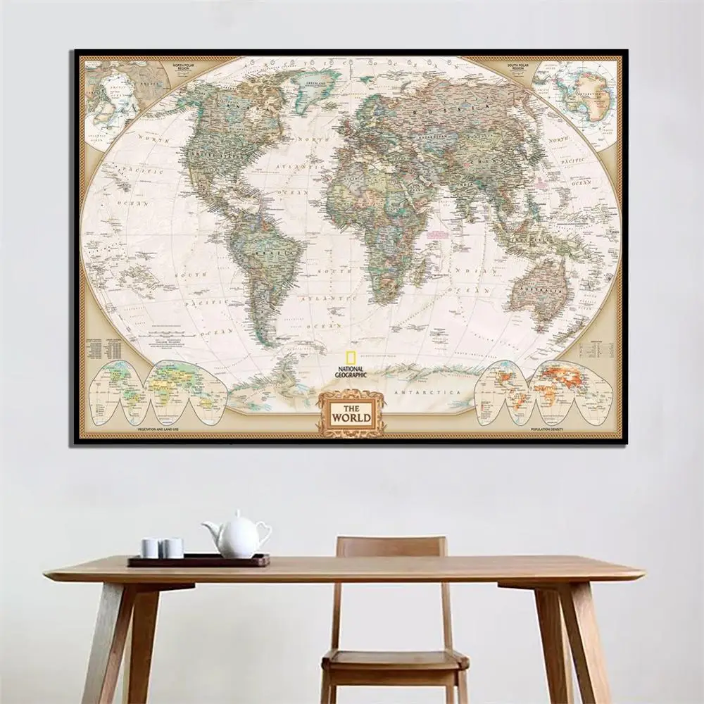 

2011 Edition The World Physical Map With Population Density Dooge Projection Fine Canvas Painting For Home Wall Decor