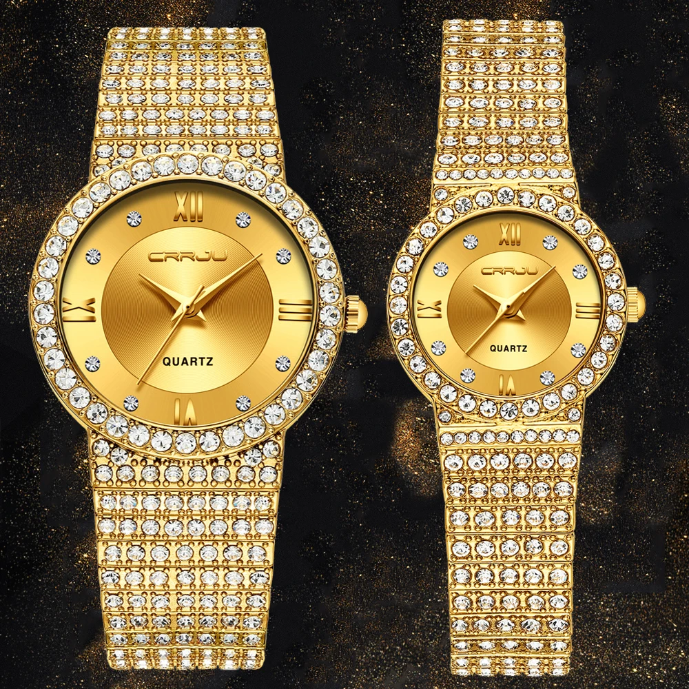 Crrju Couple Watches For Lovers Luxury Golden Watch Men And Women Diamond Gold Wristwatch Rhinestone Relogio Feminino 2019 Lover S Watches Aliexpress