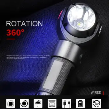 

New 360 Degrees Rotating Head Flashlight Aluminum Alloy T6 COB LED USB Charging Torch with Tail Magnet Multi-function Long Shots